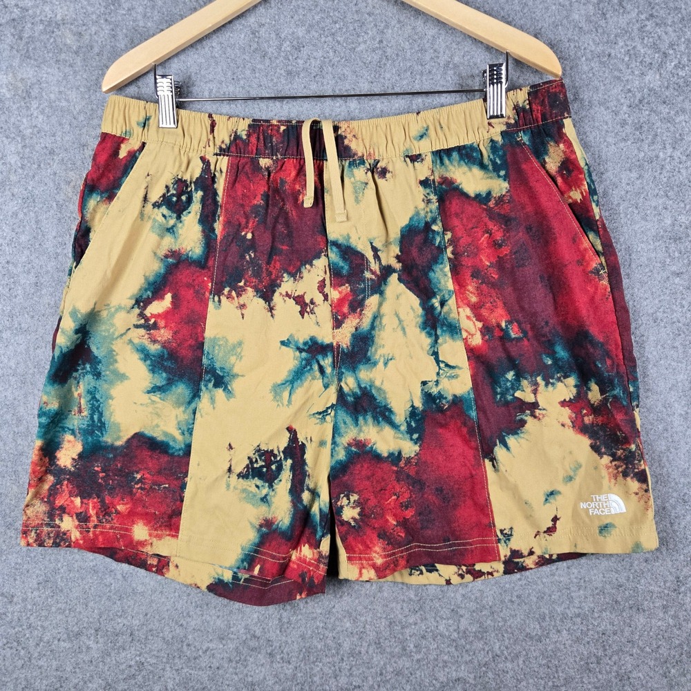The North Face Shorts Mens XL Tan Red Blue Tie Dye Abstract Hiking Gorpcore